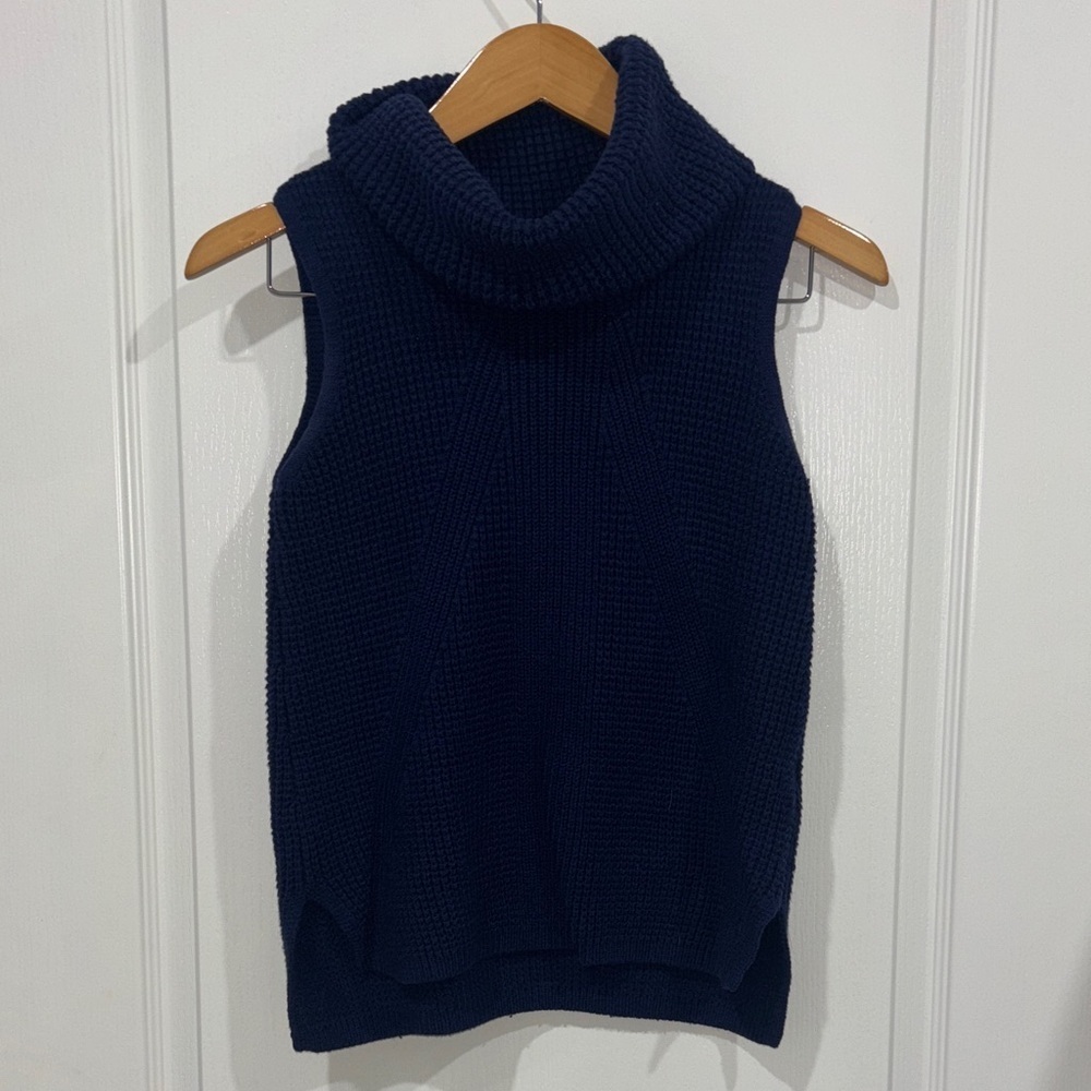 White House Black Market Deep Blue Cowl turtleneck Neck sleeveless  Sweater XS